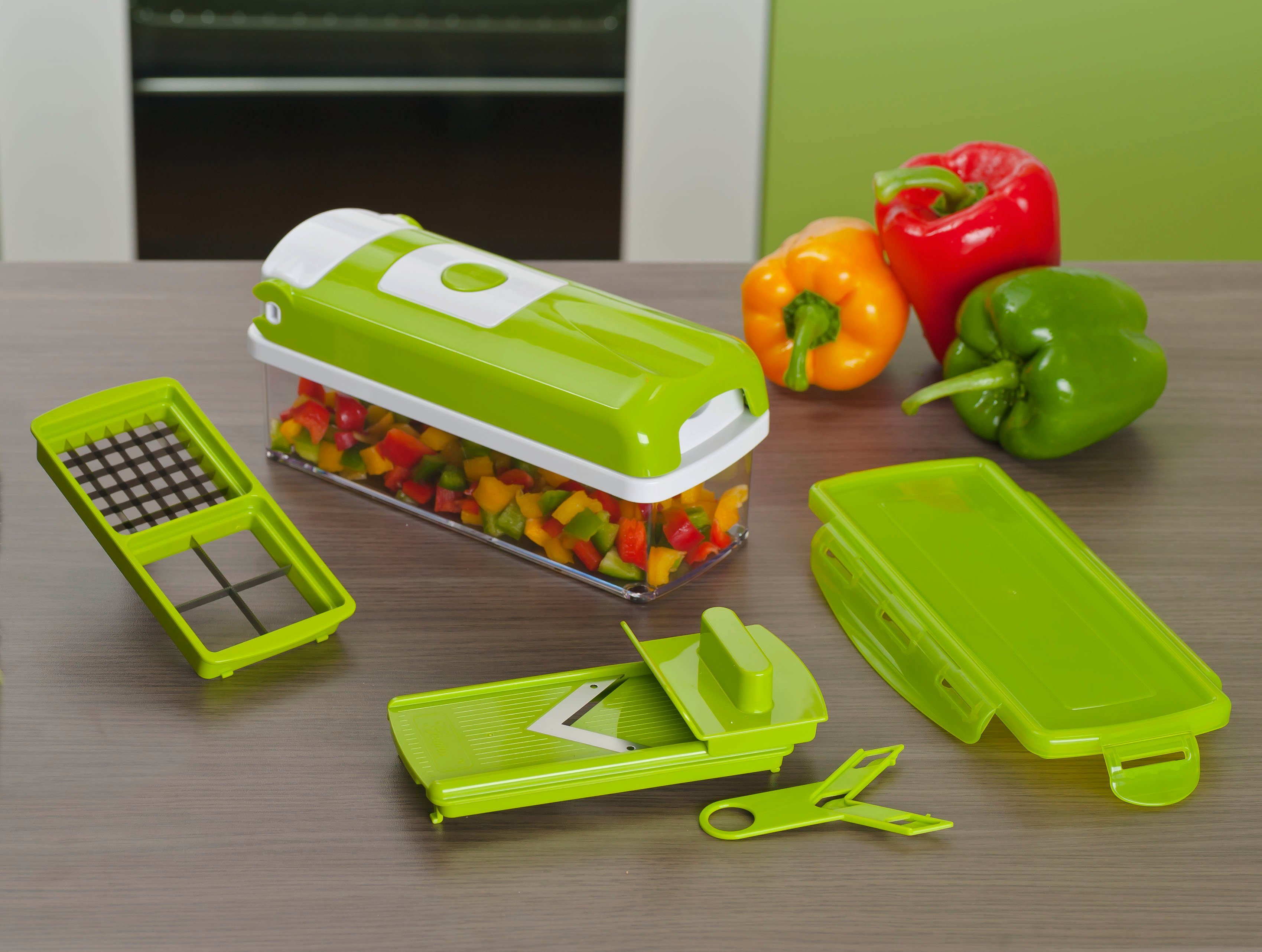 Genius Gemüseschneider Nicer Dicer smart, 16 Teile Würfel, Stifte, Gemüsehobel mit 800 ml Fassungsvolumen