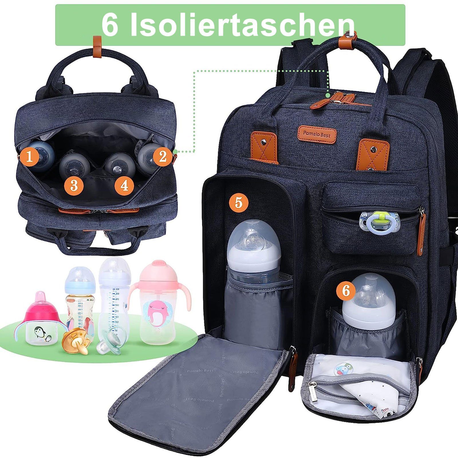 REDOM Wickelrucksack Wickeltasche Rucksack Baby Multifunktions-Babytaschen Wärmeisolierte (Windeln Babyflasche Milchfläsche Rucksack Tasche mit Flaschenhalter, Multifunktional, Babytasche, für Mama und Papa unterwegs, mit Laptopfach), mit tragbarer m