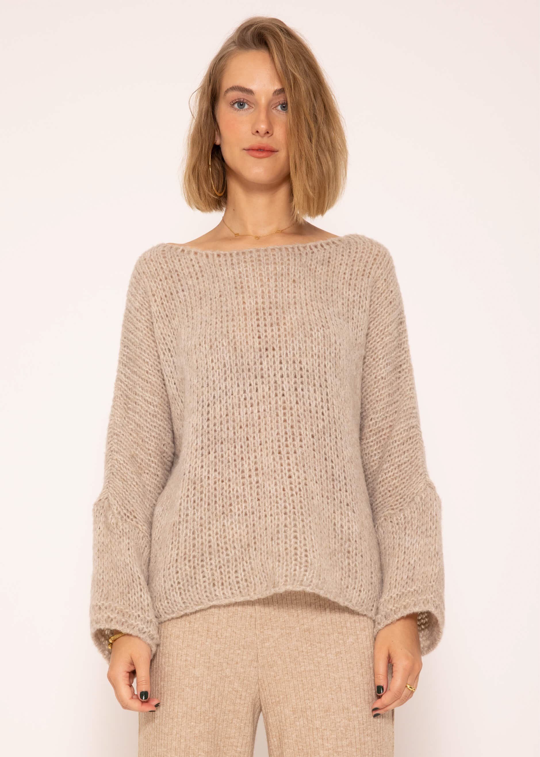 SASSYCLASSY Strickpullover Oversize Pullover Damen aus weichem Grobstrick Lässiger Strickpullover lang mit Rundhals-Ausschnitt, Made in Italy
