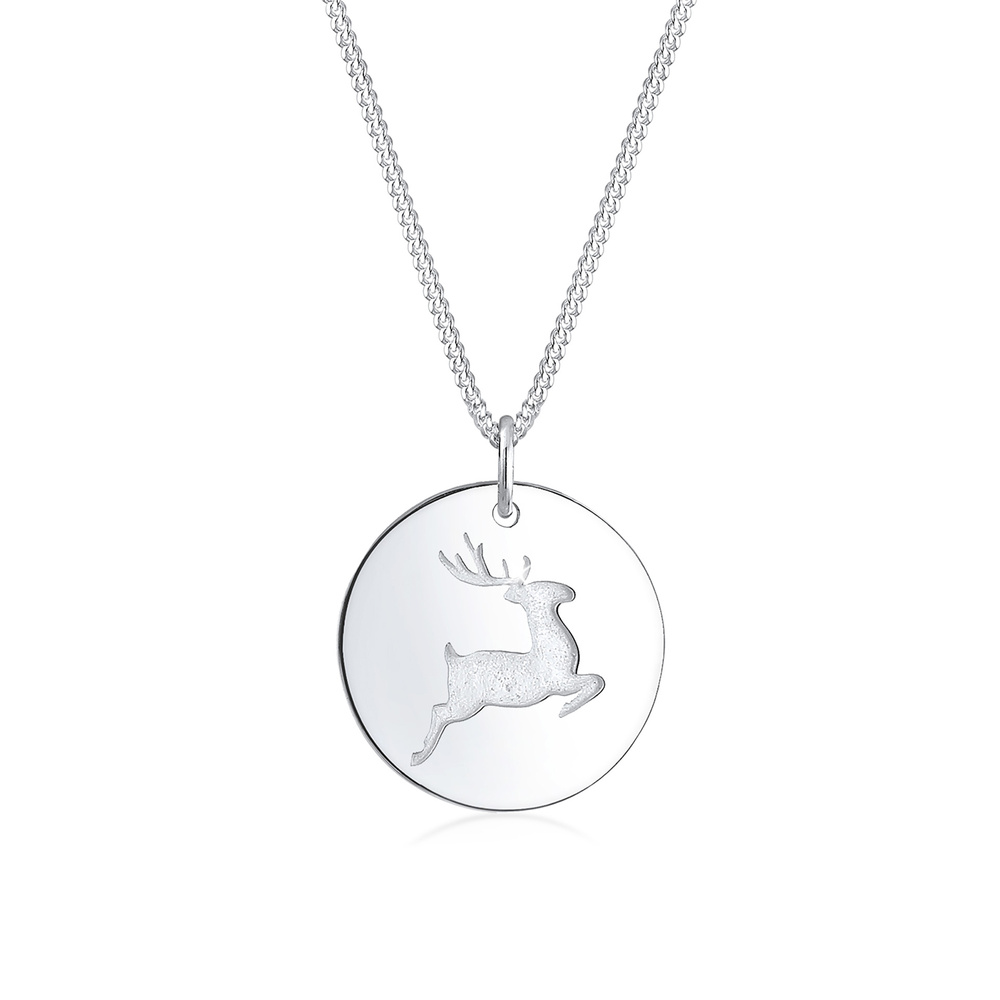 Elli Elli Collier Femme Paillette Cerf Gravure - (925/1000) Argent Bijoux