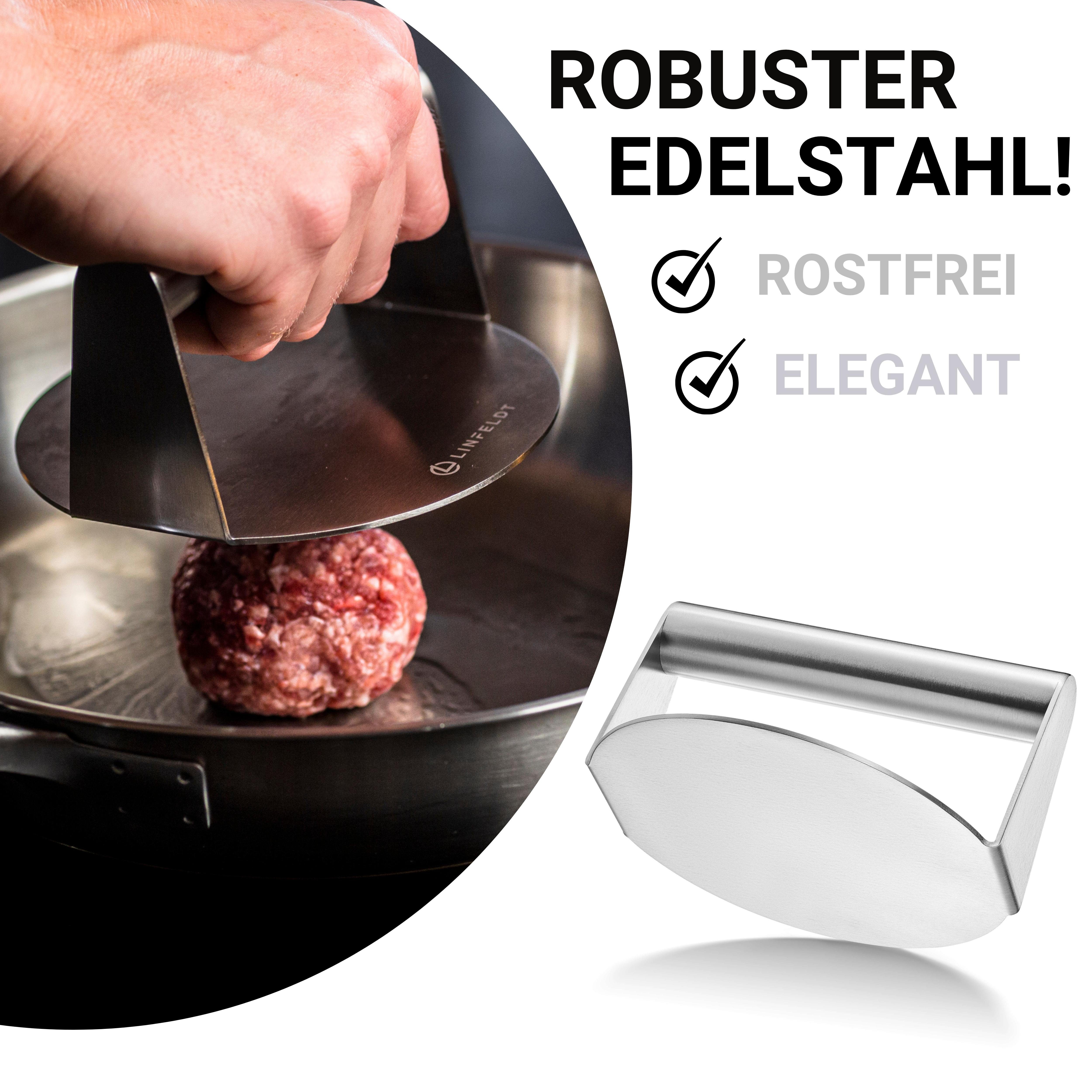 LINFELDT Burgerpresse Burger Smasher - PERFEKTE BURGER, Burger Press, Edelstahl