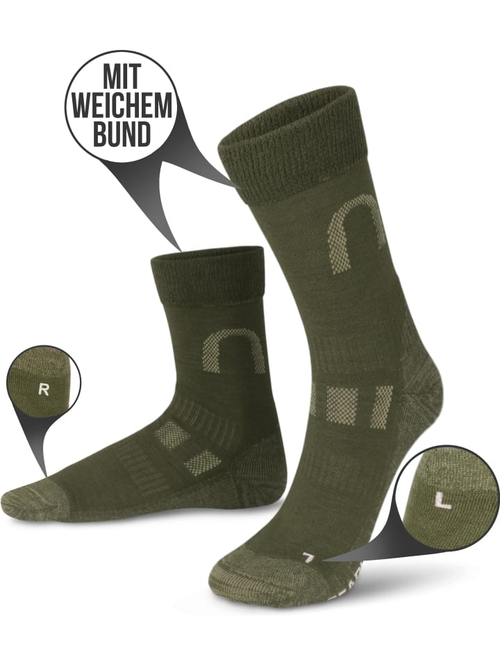 normani 2 Paar Merinowollsocken Wander- und Trekkingsocken Melton in Oliv günstig kaufen