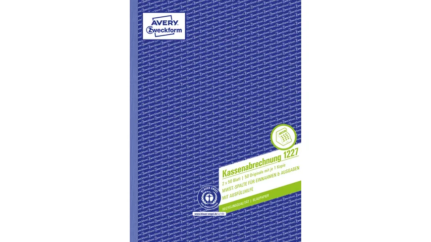 AVERY Zweckform Recycling Kassenabrechnung 1227 A4 2x50 Blatt