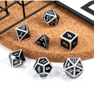 Metal & Enamel Dice Set Shift Red & Silver (7)