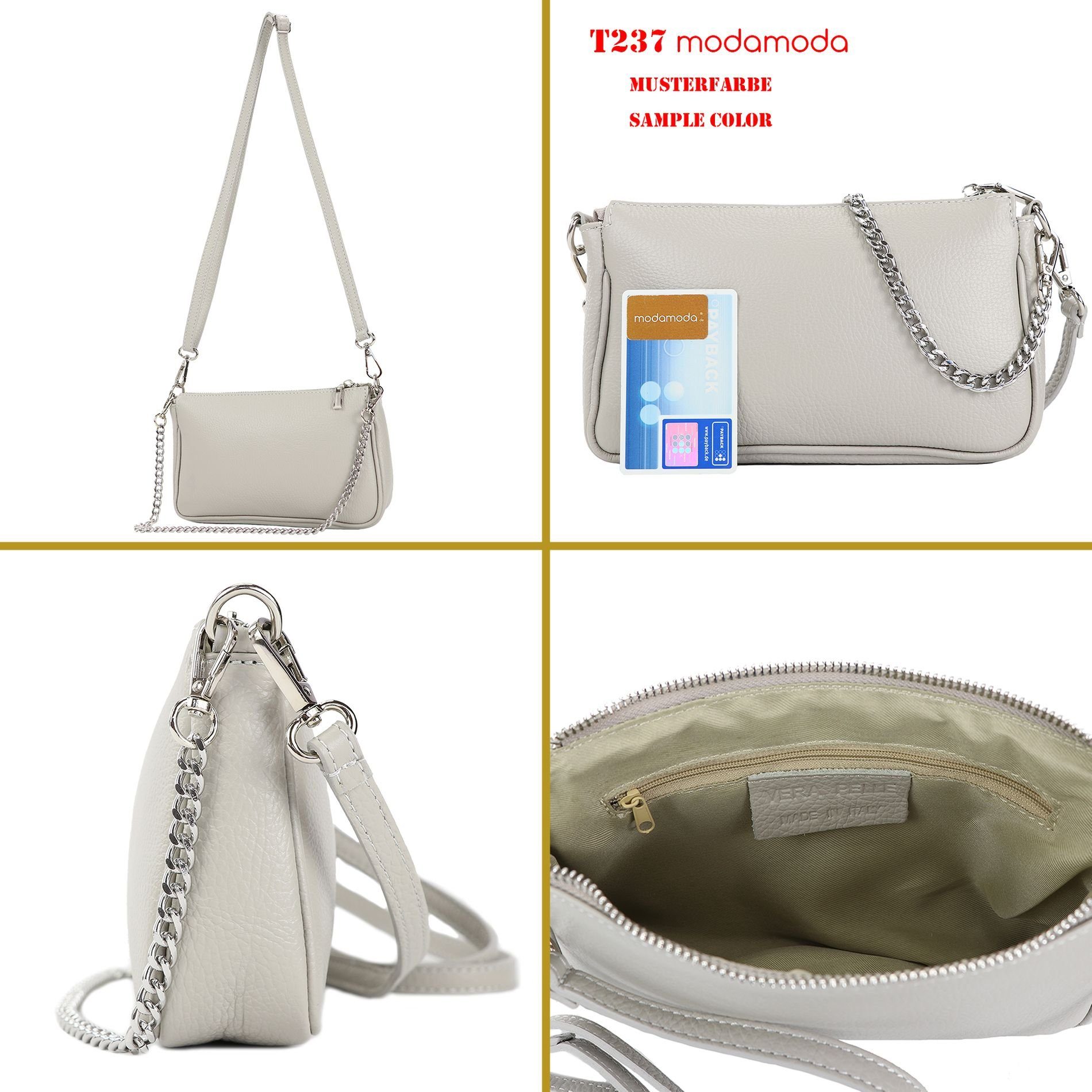 modamoda de Schultertasche T237, Echtleder Handmade in Italy