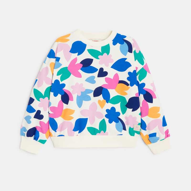 Sweat fille molleton inspiration papier découpé fleuri blanc Catimini