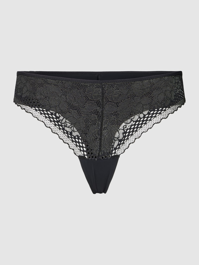 String mit Spitzenbesatz Modell 'Pila' in schwarz