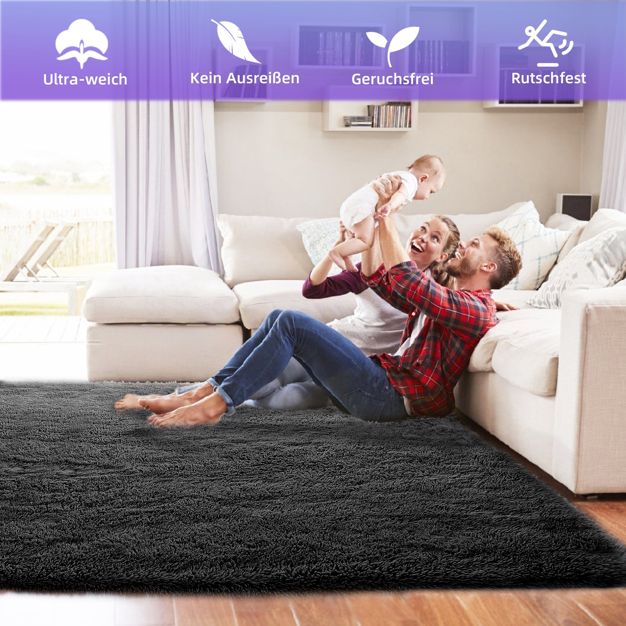 Fellteppich weiche flauschige Teppich, Shaggy, einfarbig, Wohnzimmer, Schlafzimmer, NEFOSO, rechteckig, Höhe: 43 mm, modern home Dekoration Teppich, besonders weich, Kinderzimmer, 304x243cm
