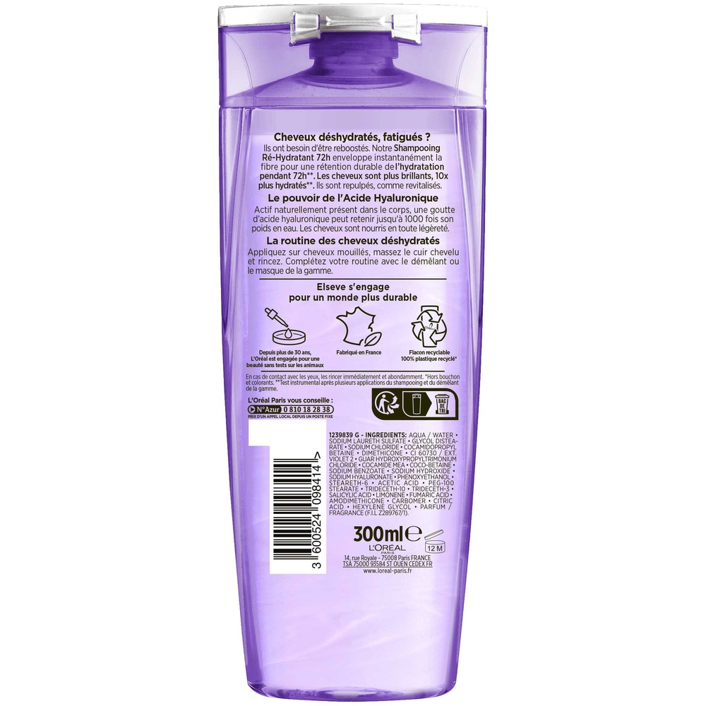 L'Oréal Paris Elseve Shampooing Ré-Hydratant 72H 300ml Shampoing cheveux gras