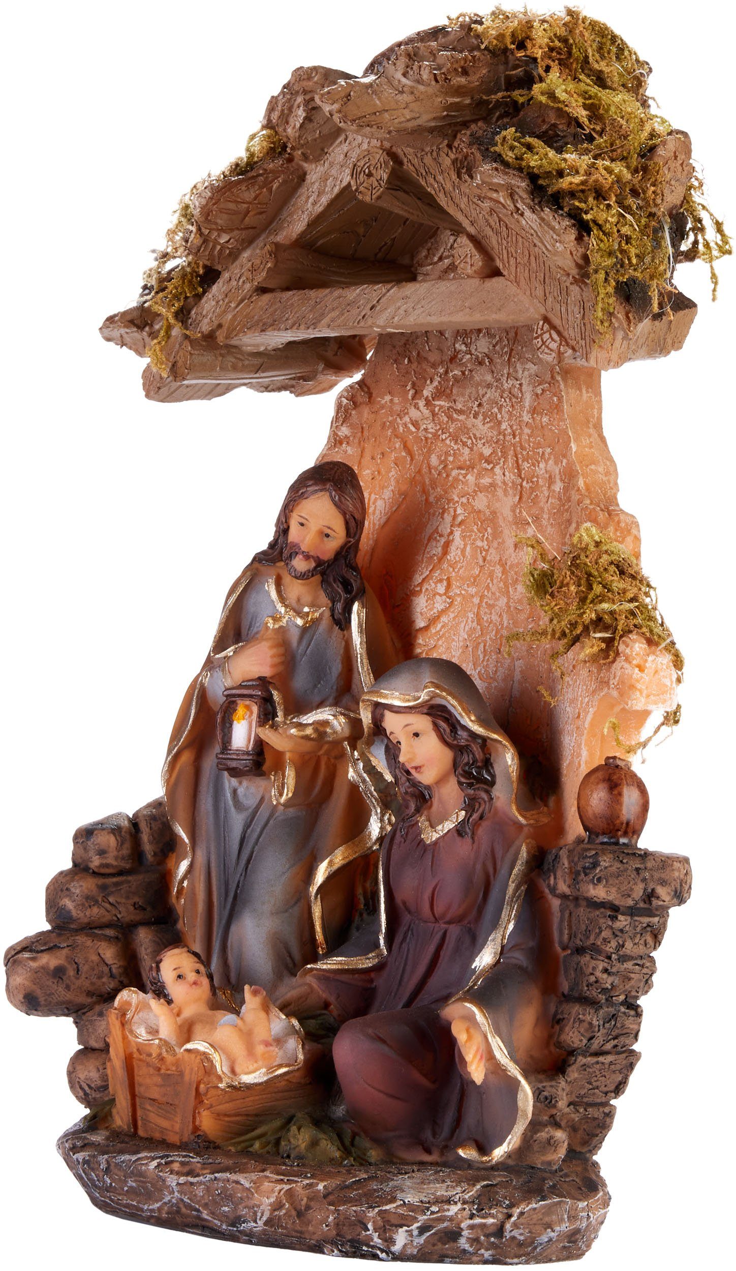 BRUBAKER Krippenfigur Krippenfigur Heilige Familie - Jesus, Maria und Josef (25 cm Weihnachtsfigur mit handbemalten Figuren, 1 St), Krippenszene Weihnachtsdekoration - Tischdekoration aus Polyresin