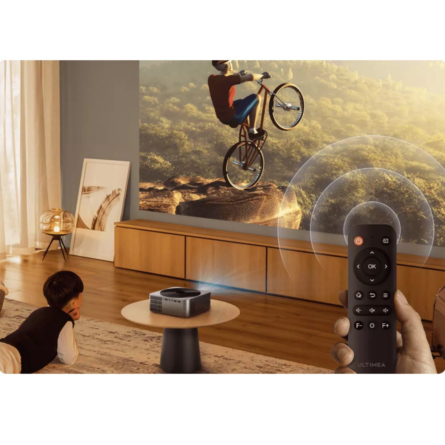 Ultimea Apollo P40 Full HD 1080P Native mit Autofokus & 6D Autotrapezkorrektur Beamer (21000 lm, 15000:1, 1920 x 1080 px, 4K unterstützt, 100%-50% Zoom, 5G+2.4G Dual-Band WiFi)