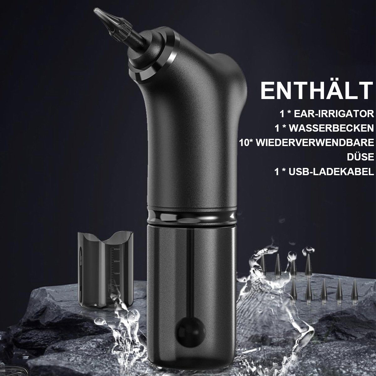 götäzer Ohrenreiniger Motorisierter Ohrreiniger mit 4 Moduseinstellungen., 1-tlg., Stabiles, wasserdichtes Ohrenspülsystem. USB-aufladbar. Für Zuhause