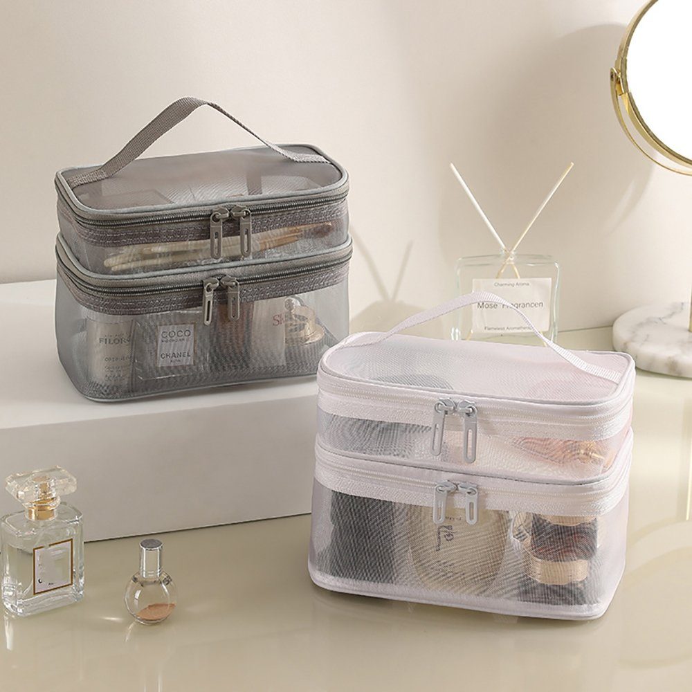 Geborgenheit Kosmetik-Koffer Gittergewebe-Kulturtasche, 1-tlg., transparente, wasserdichte Make-up-Tasche, Toilettenartikel-Organizer-Etui