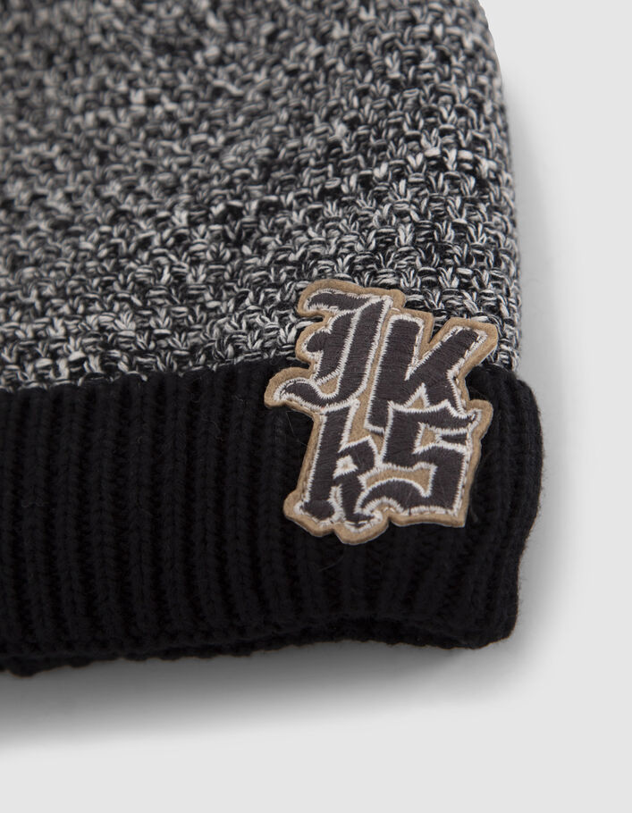 Bonnet noir tricot chiné badge logo bébé garçon