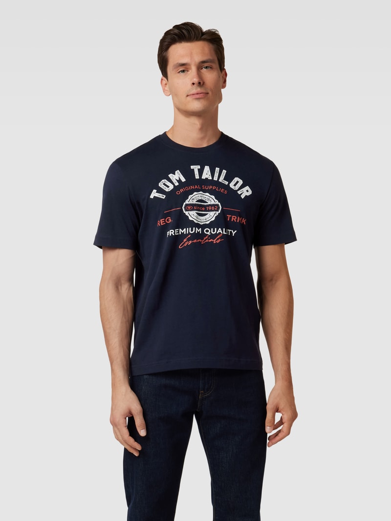 T-Shirt mit Label-Print in marineblau