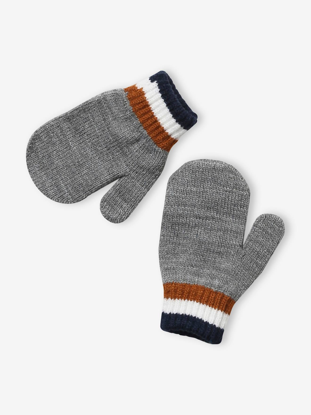 Ensemble garçon bonnet + snood + gants en maille côtelée BASICS marine