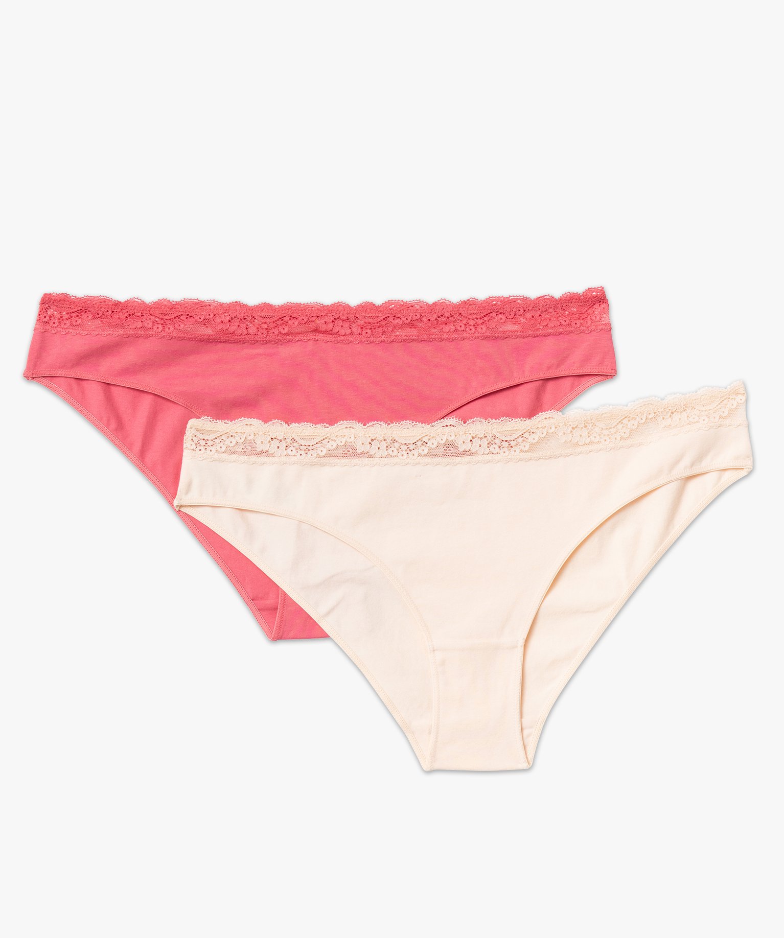 Culotte en coton stretch avec taille dentelle femme (lot de 2) rose | GEMO