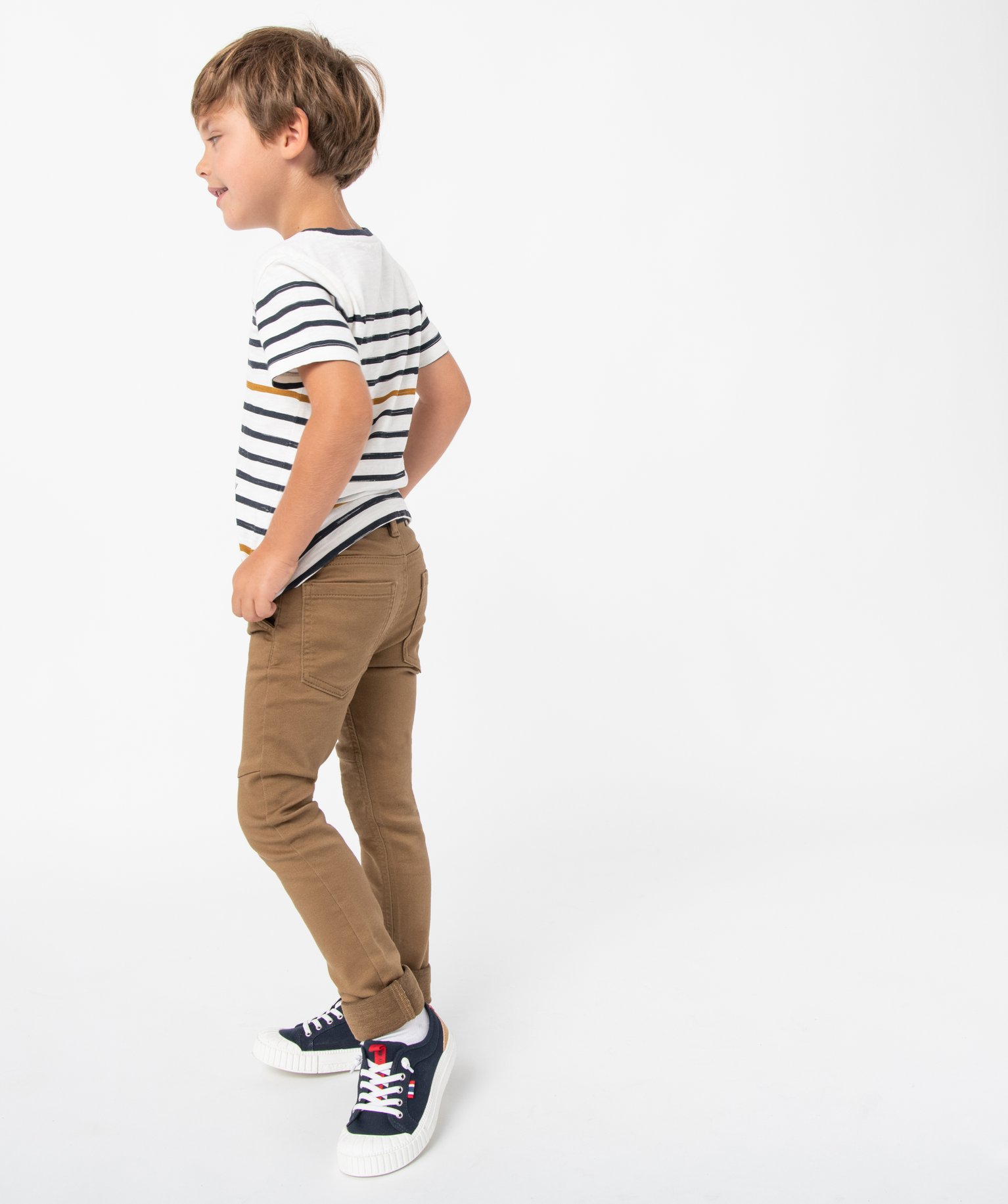 Pantalon Garçon en toile extensible avec ceinture - LuluCas... marron | GEMO