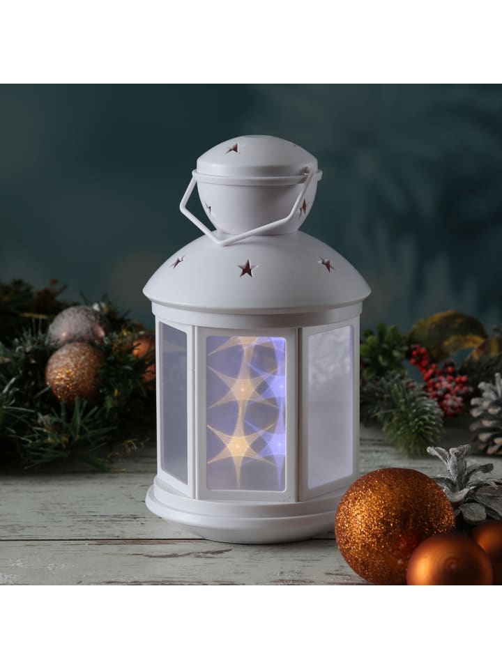 MARELIDA LED Laterne weiße Sternenmuster bewegt oder Dauerleuchten H: 22cm in weiß günstig kaufen onesize