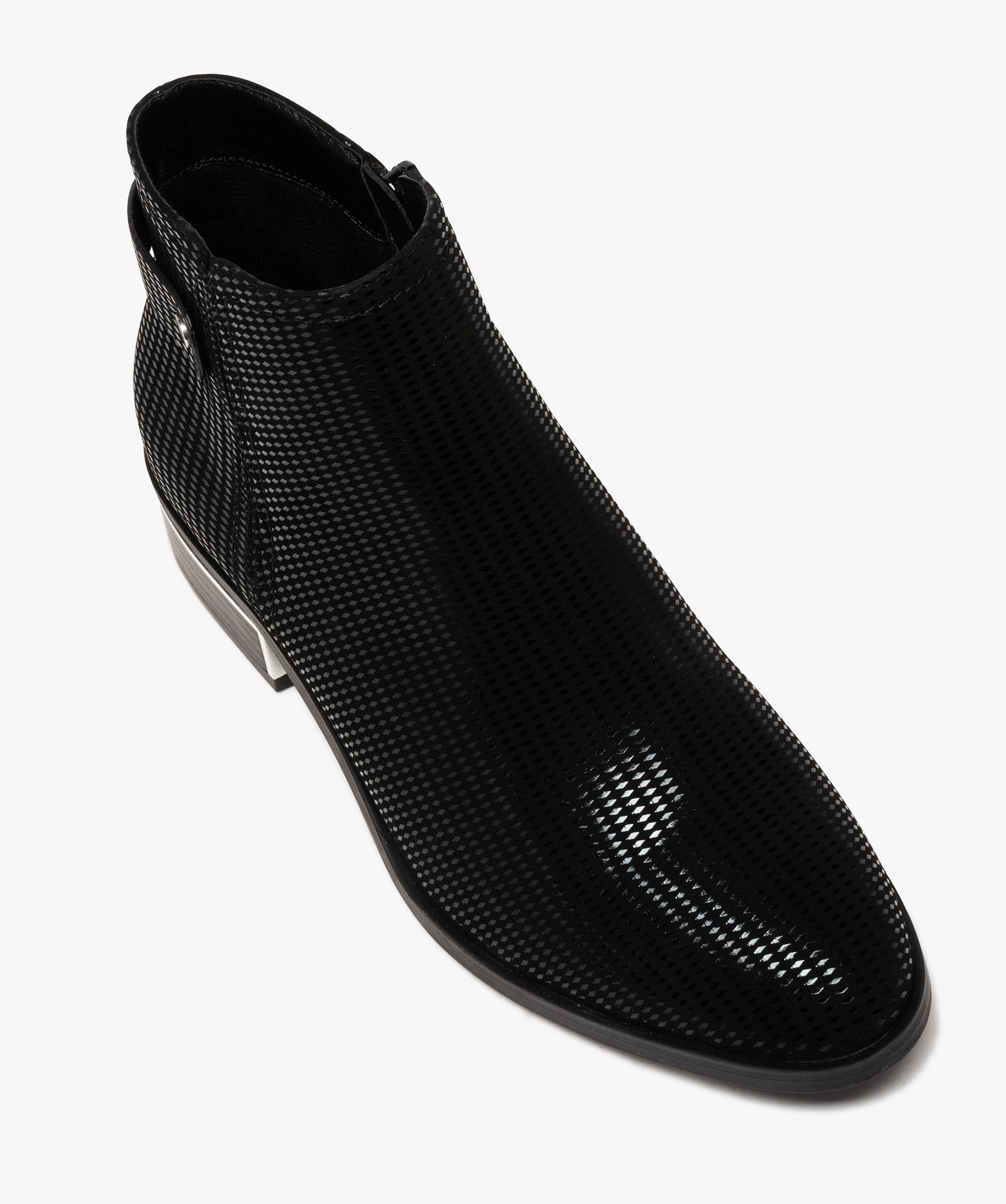 Boots femme unies dessus en suédine à motifs vernis noir | GEMO