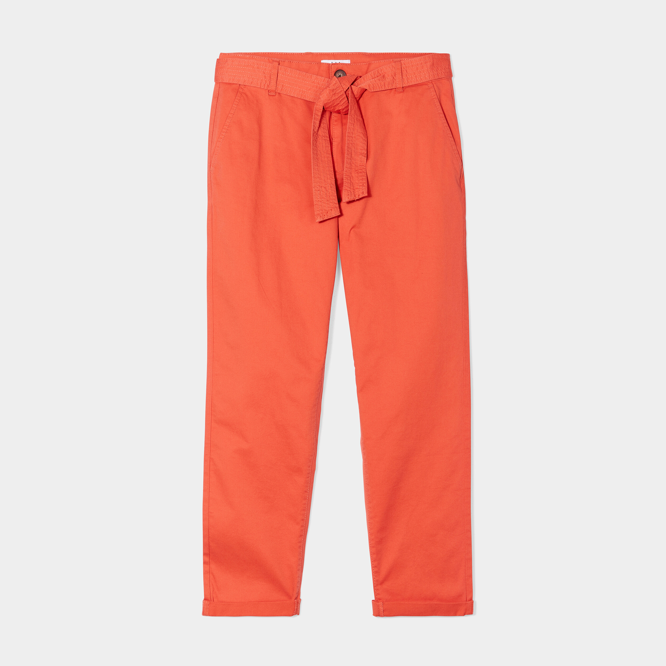 Pantalon chino ceinturé 7 8ème orange foncé femme | La Halle