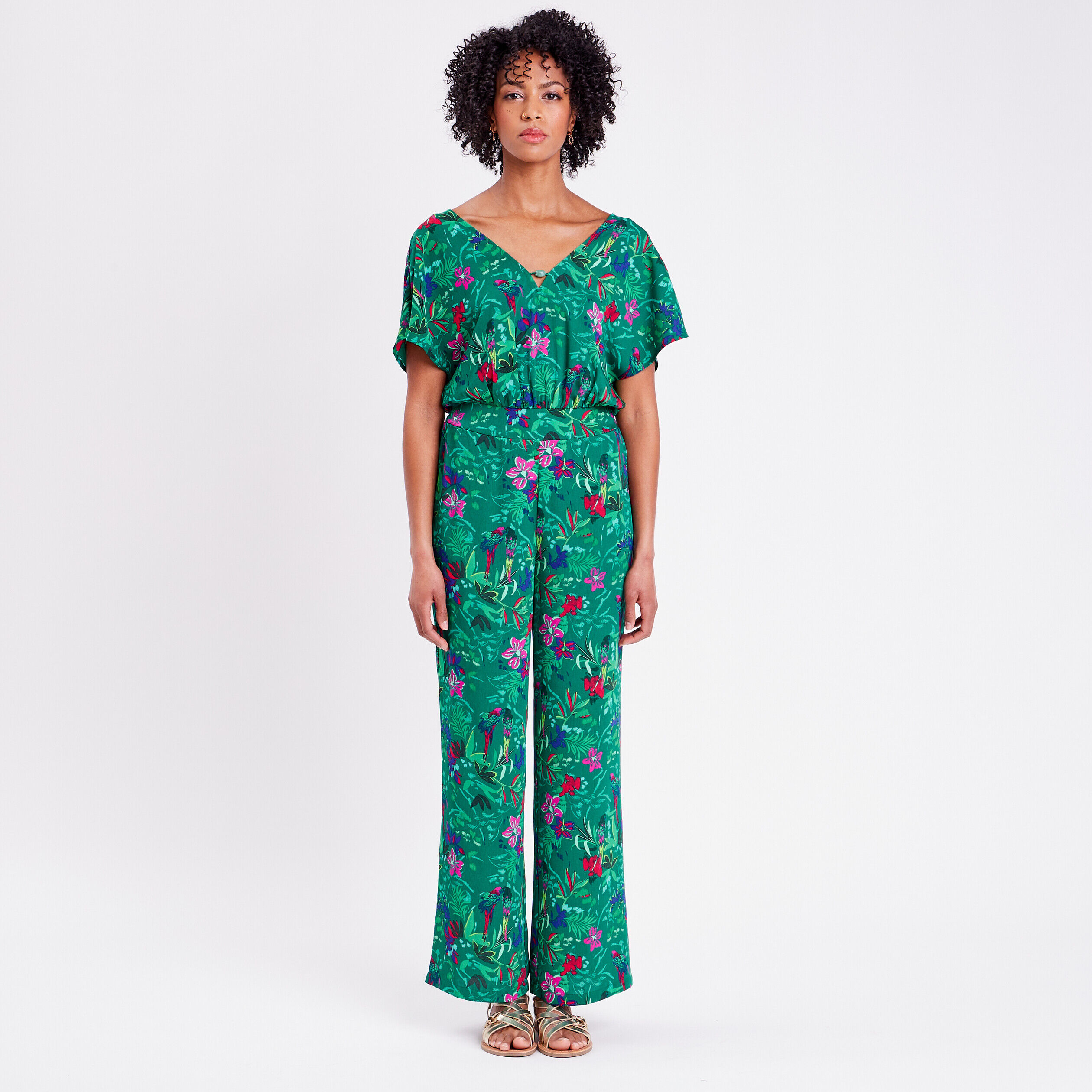 Combinaison manches courtes vert femme | Cache Cache
