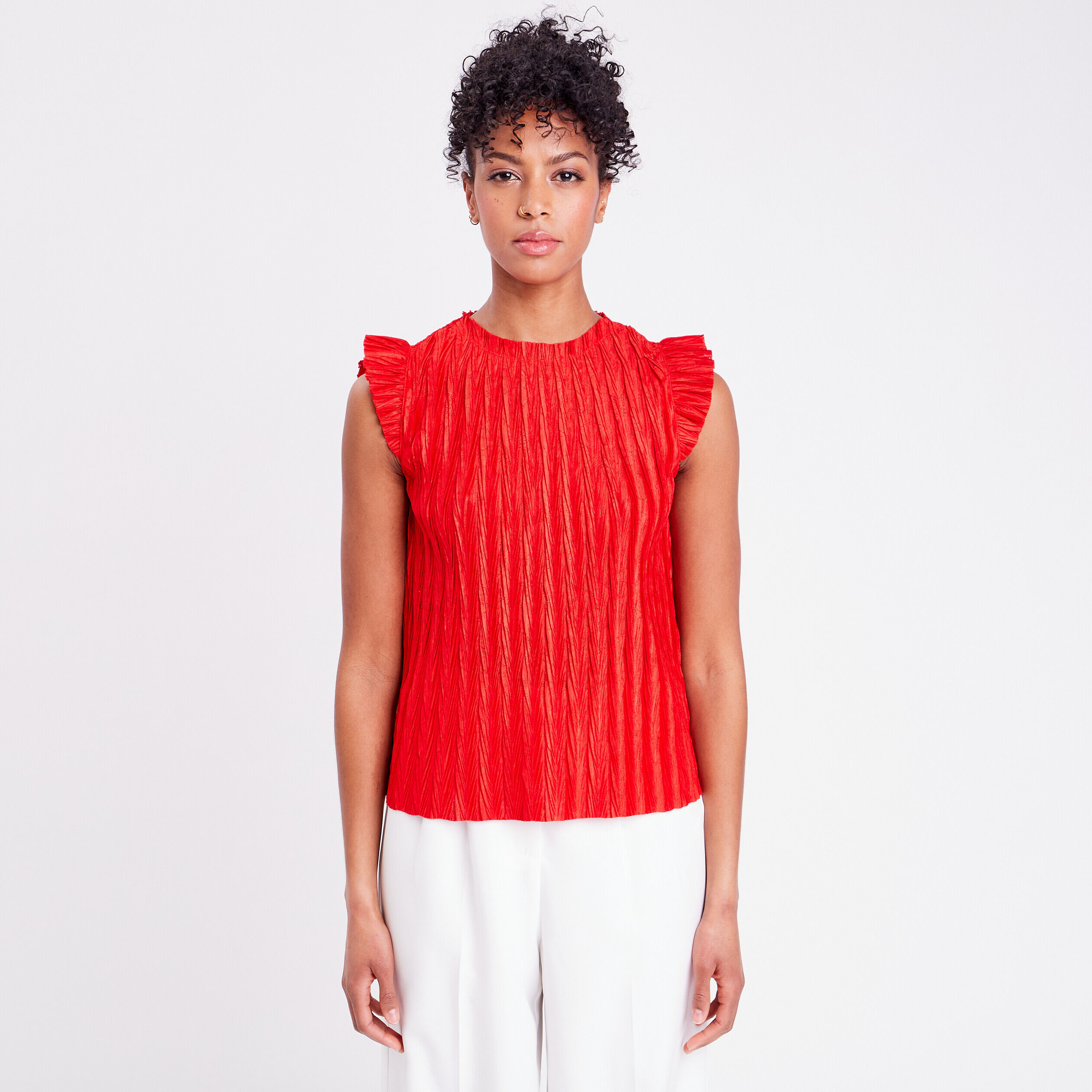 T-shirt manches courtes plissé rouge femme | Cache Cache