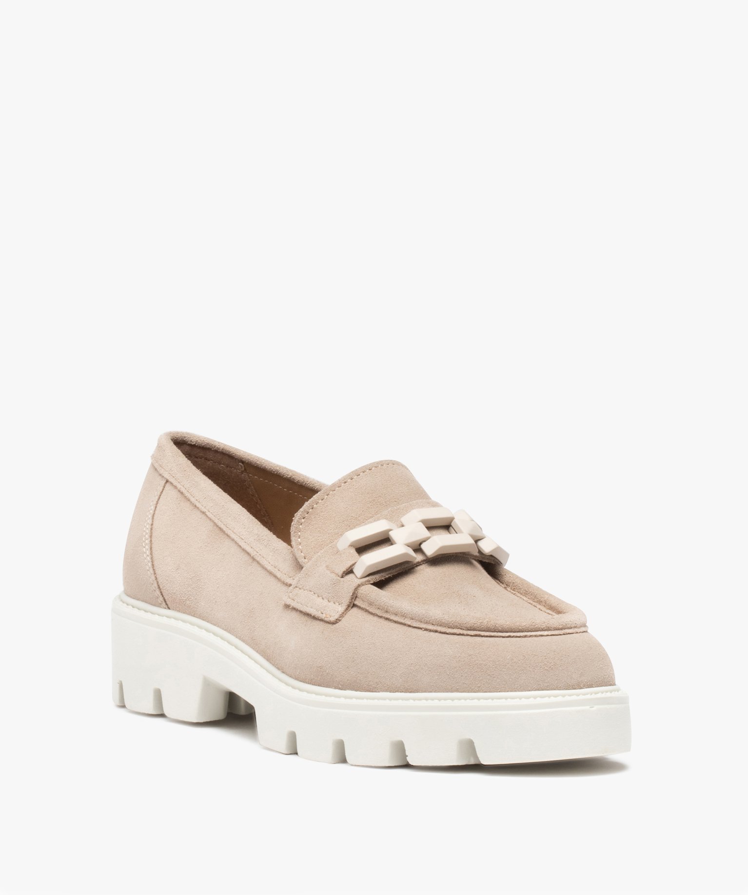 Mocassins femme unis en cuir suédine et à semelle crantée beige | GEMO
