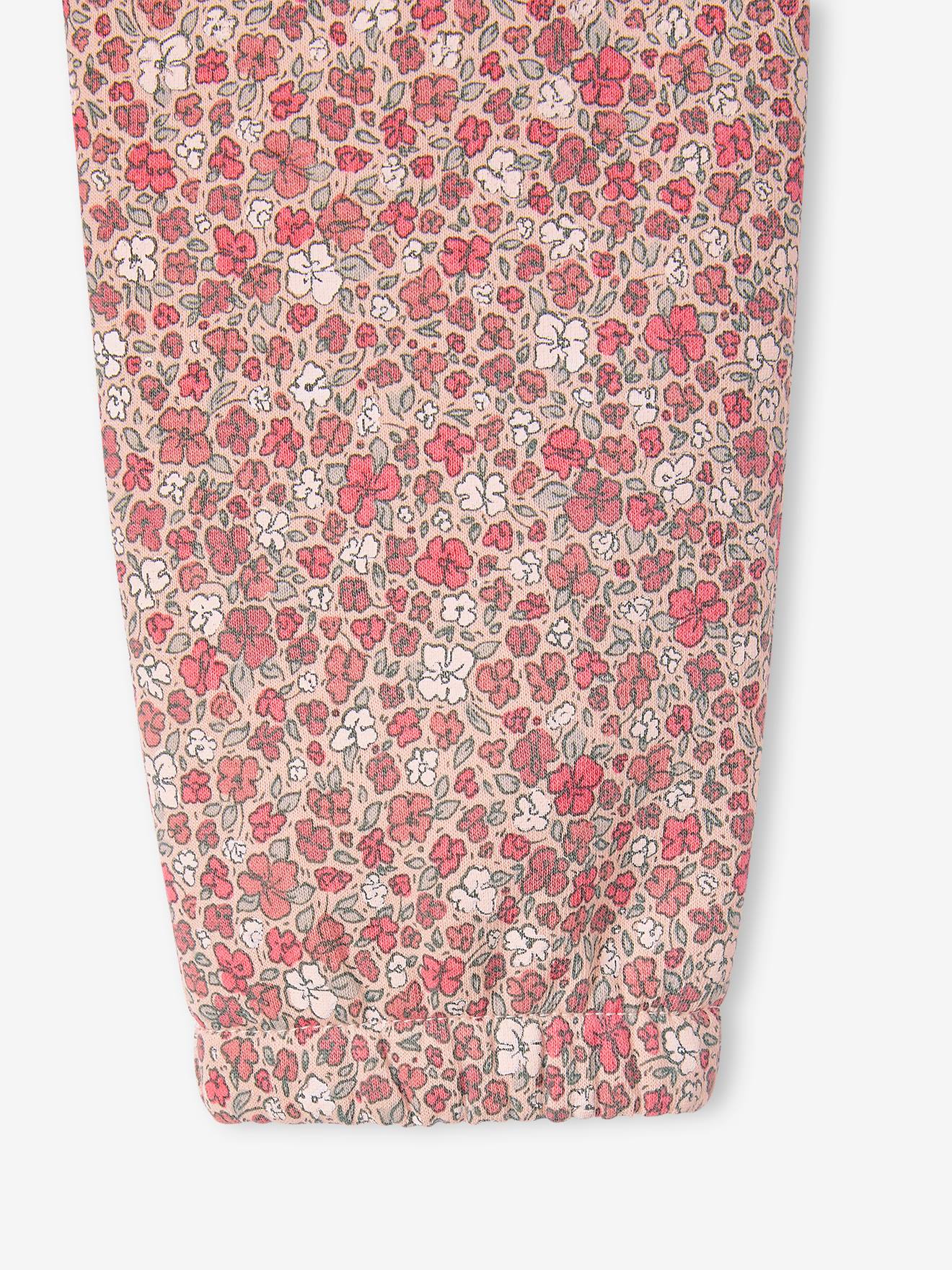 Pantalon jogging imprimé fleurs en molleton fille rose imprimé