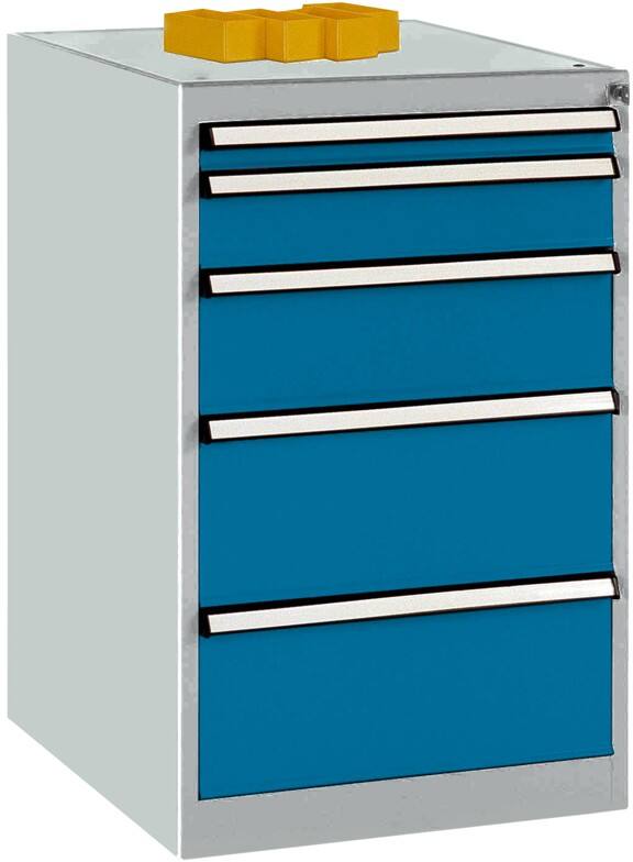 Manuflex Stationär Schubfachschrank 5 Schubfächer BASETEC Hellgrau, Brillantblau 500 x 580 x 800 mm