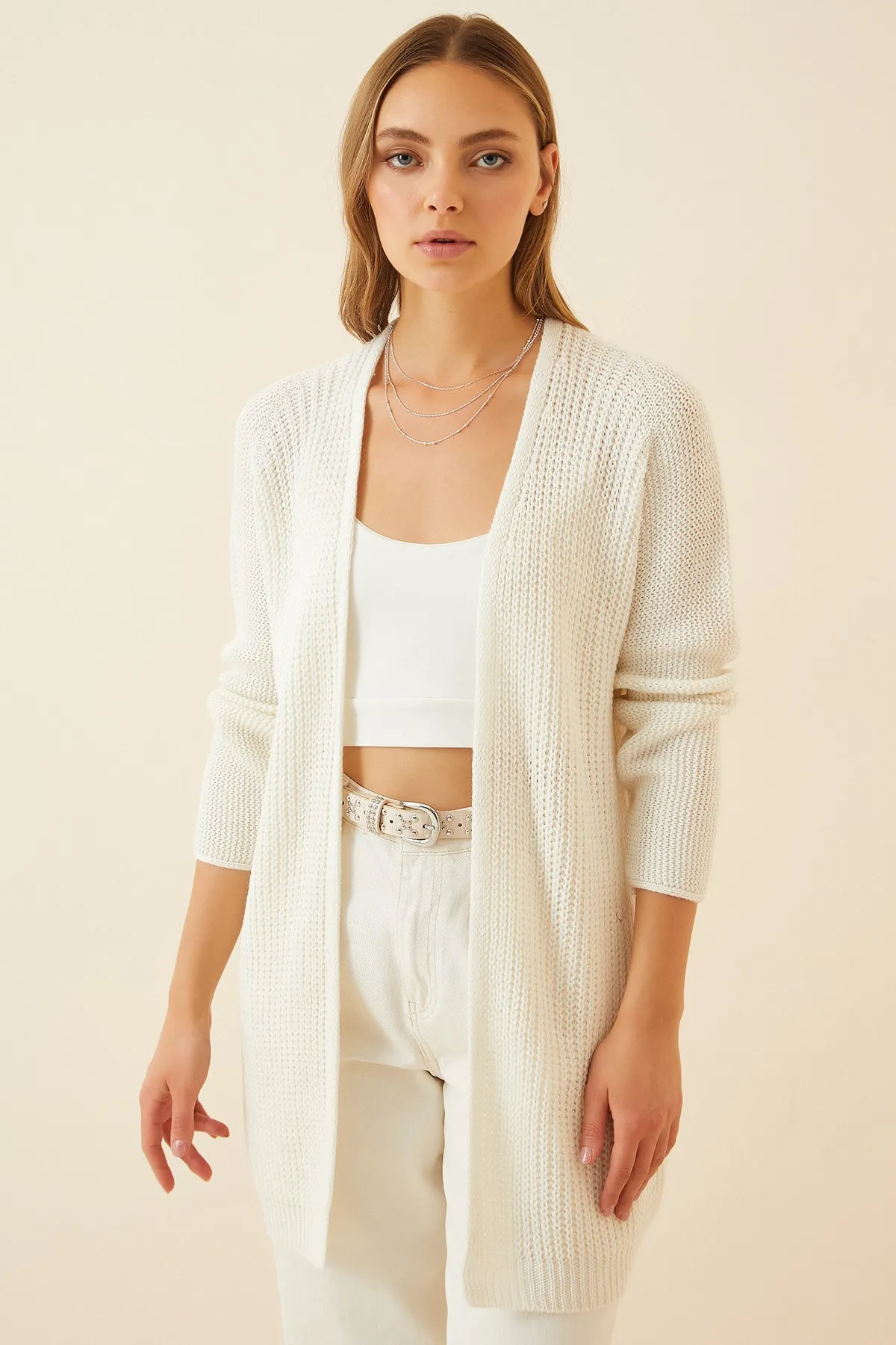 Happiness İstanbul  Strickjacke - Ecru - Regular Fit