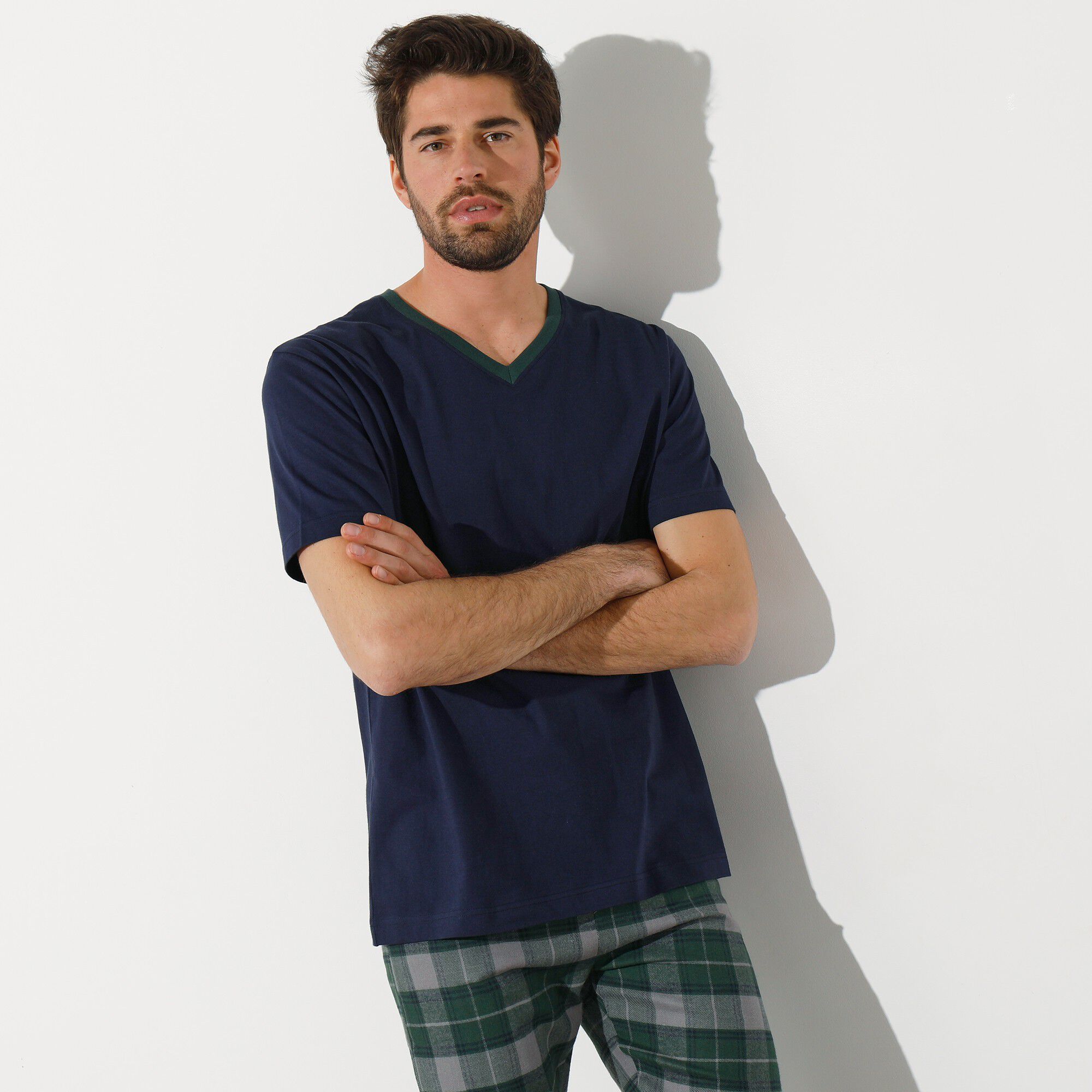 T-shirt pyjama jersey col V manches courtes
