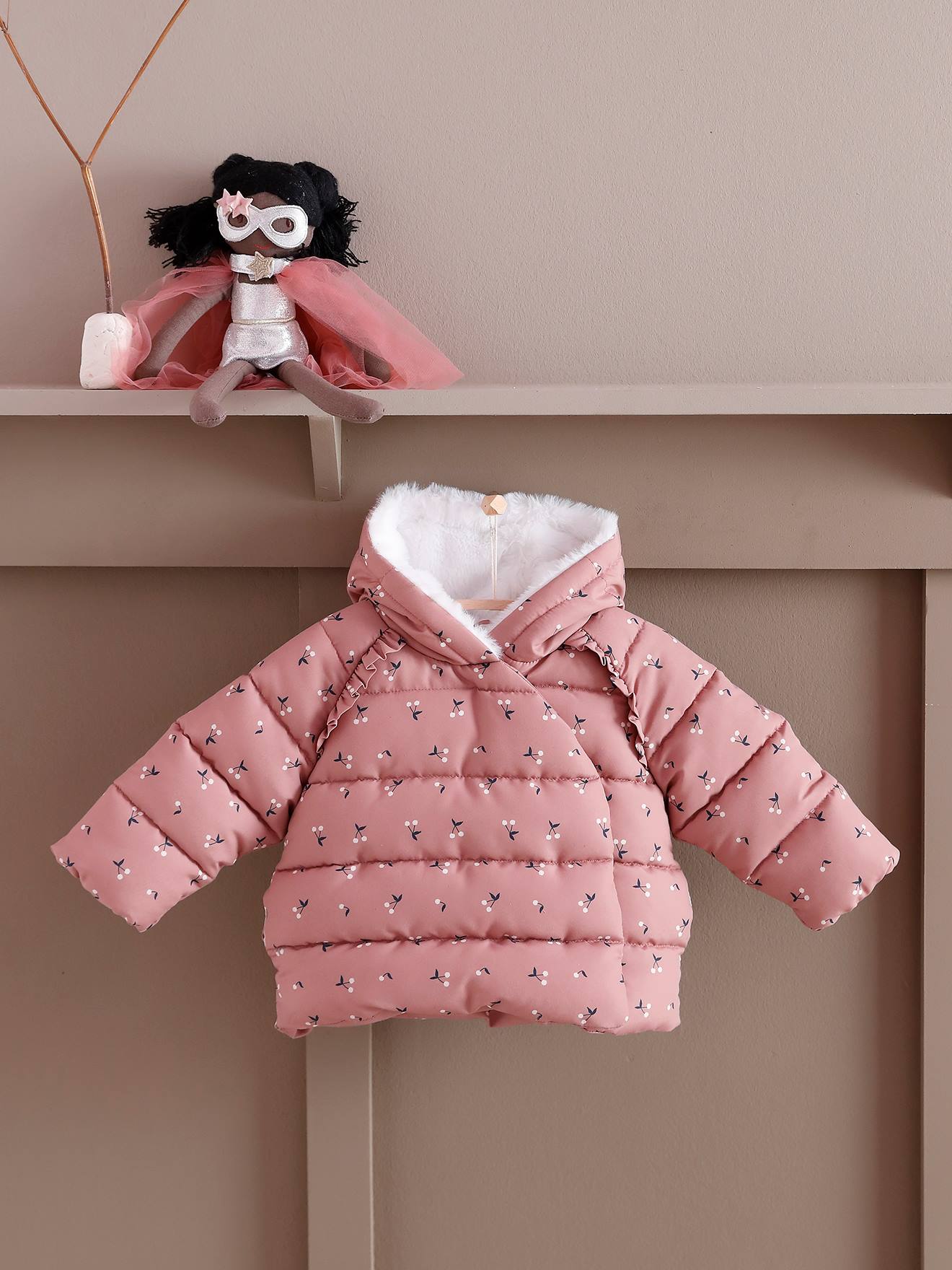 Doudoune doublée bébé asymétrique bleu ardoise