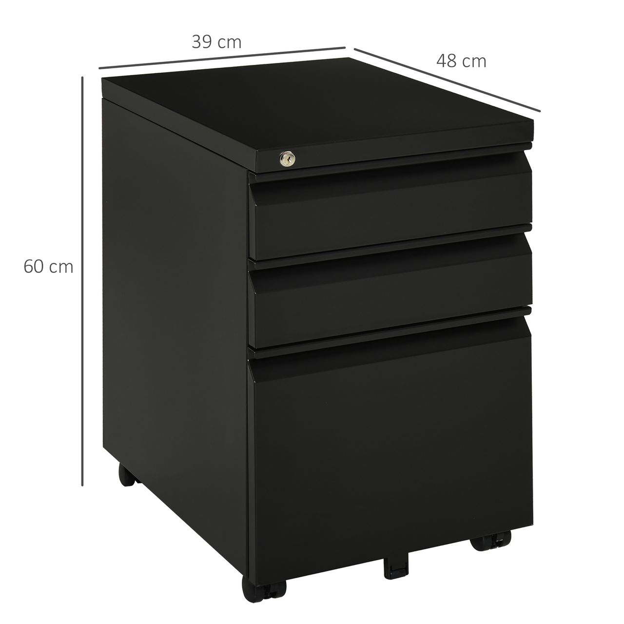 Vinsetto Rollcontainer Aktenschrank Büroschrank mit Schubladen Stahl Schwarz