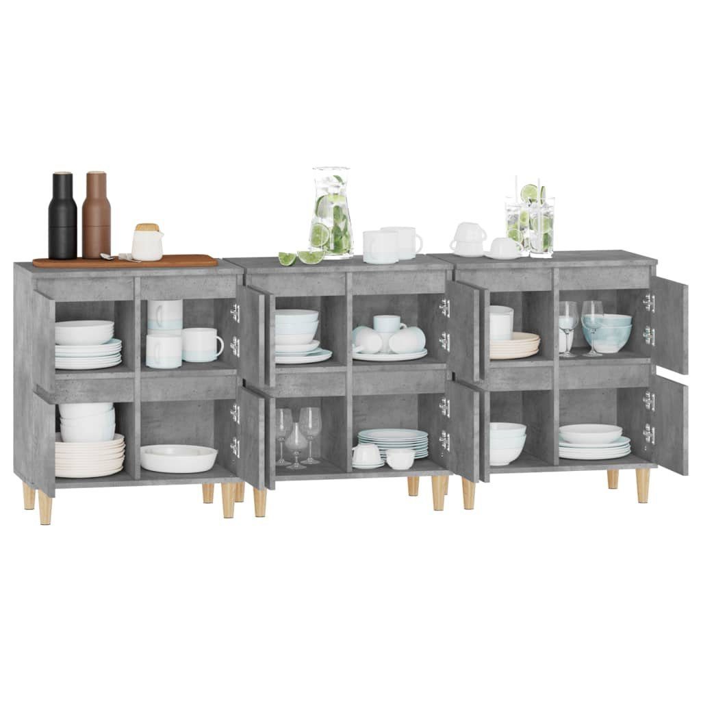 vidaXL Anrichte Sideboards 3 Stk Betongrau 60x35x70 cm Holzwerkstoff Kommode