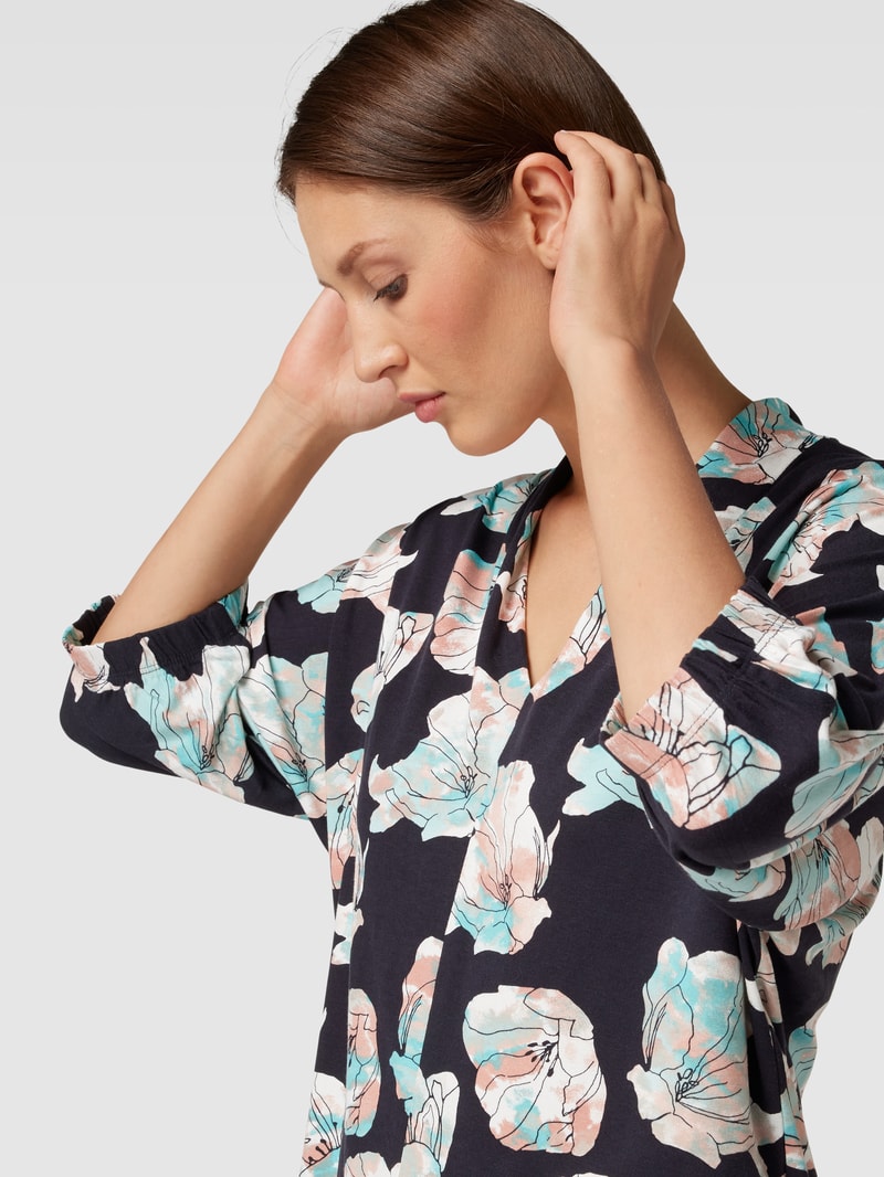Bluse mit floralem Muster in marineblau