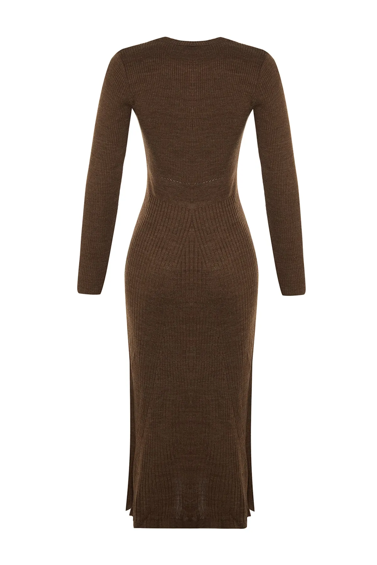 Trendyol Collection  Braunes Midi-Strickkleid mit Rundhalsausschnitt TWOAW21EL0422