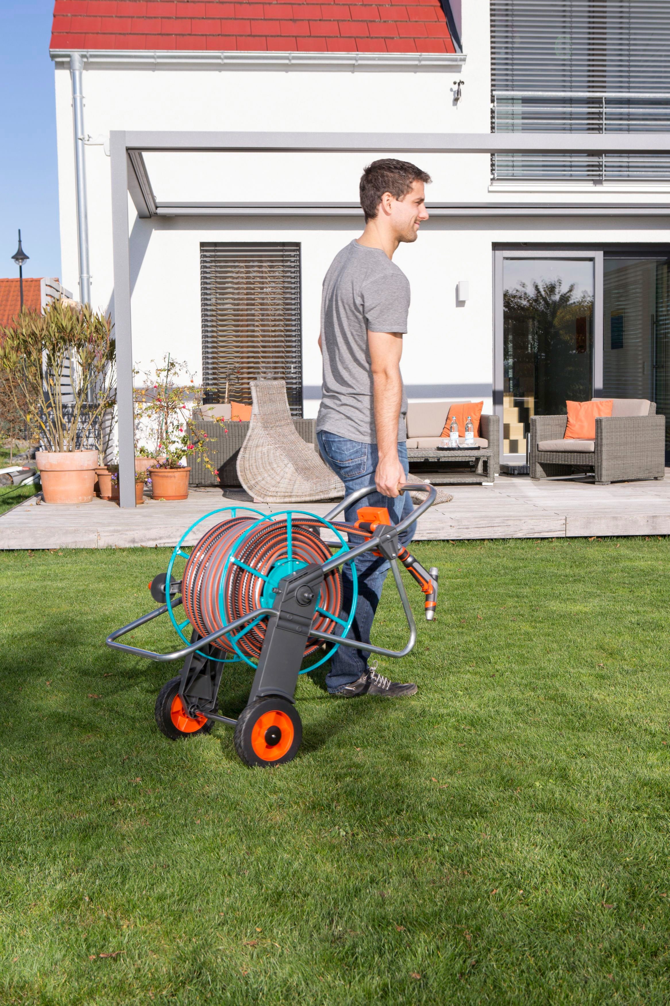 GARDENA Schlauchwagen 02674-20, Metall, für max. 100 m Schlauch