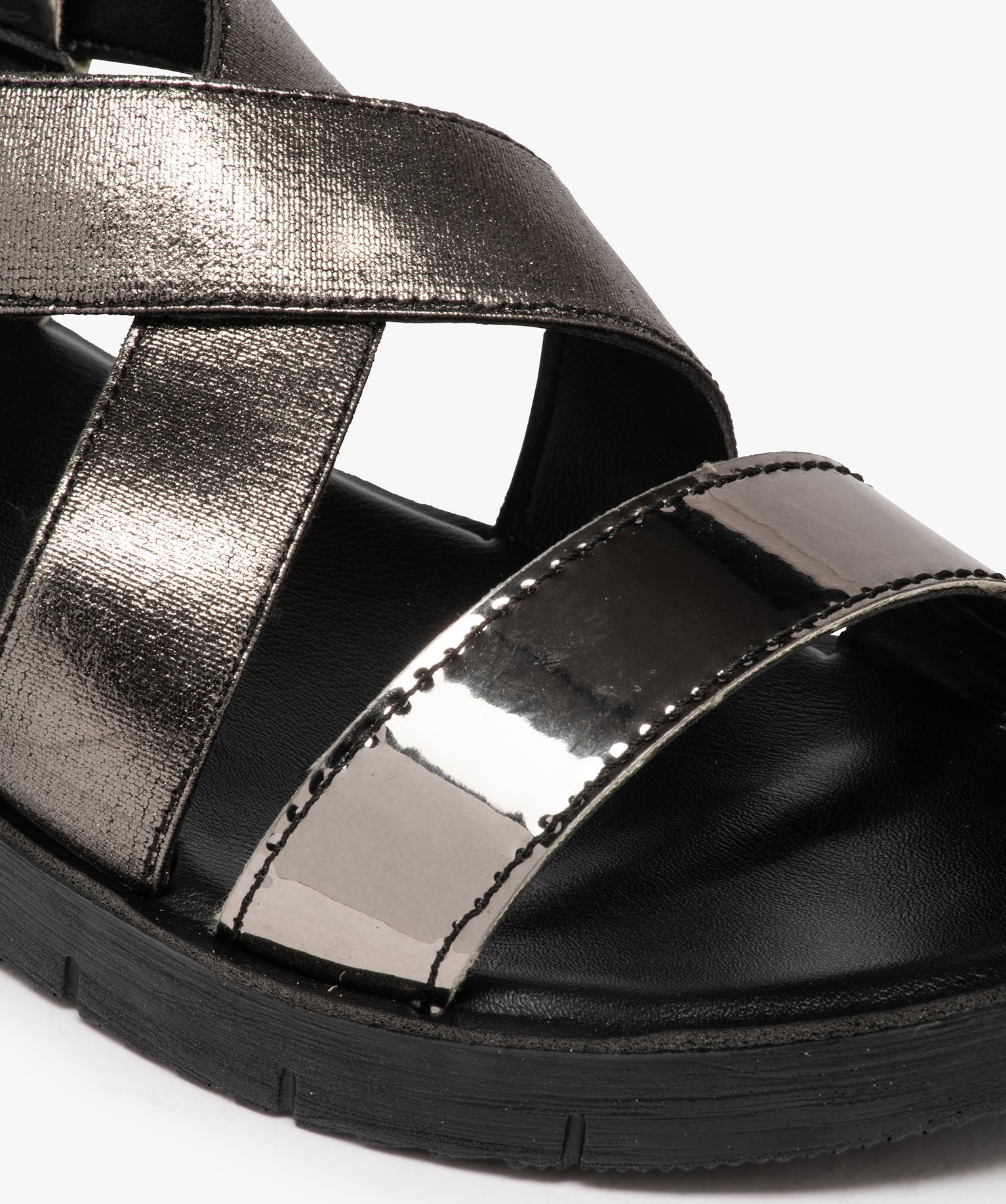 Sandales femme à brides métallisées et à bride élastique noir | GEMO