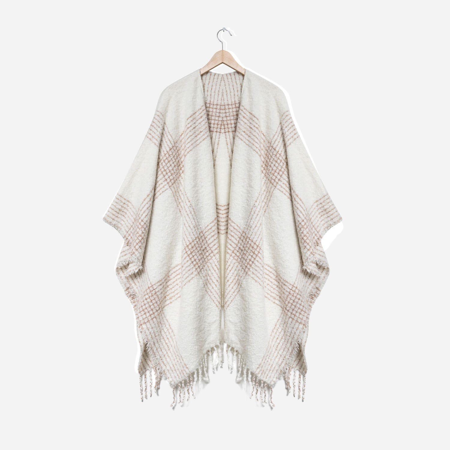 Poncho TEXTO écru à rayures-carreaux - taille unique