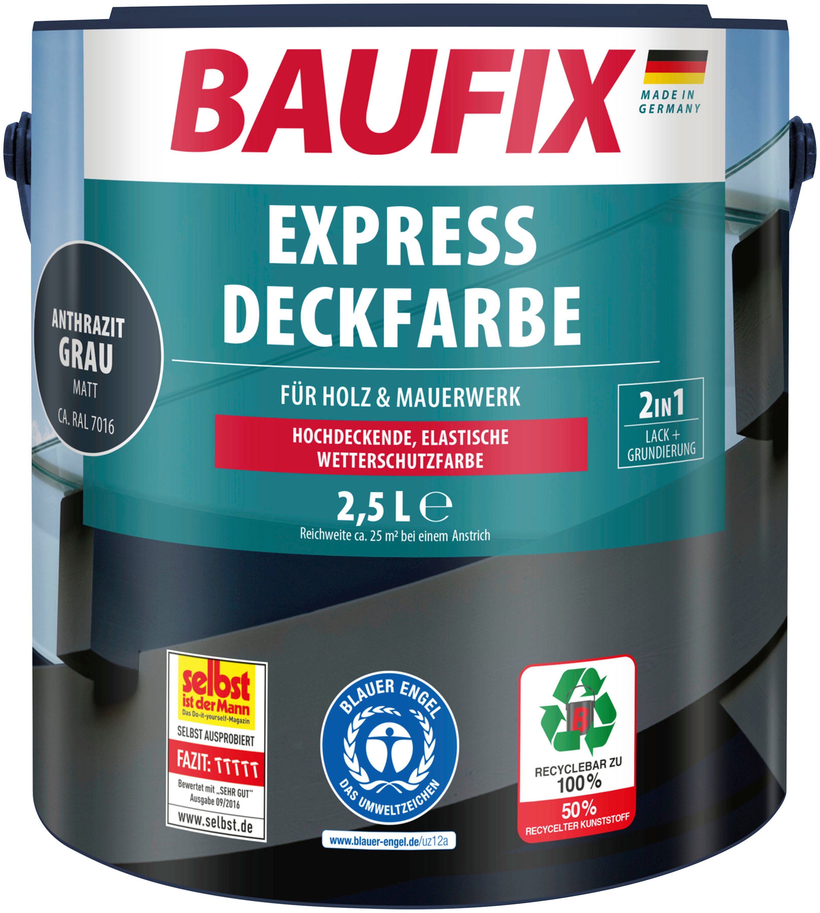 Baufix Wetterschutzfarbe Express Deckfarbe, erhöhte Witterungsbeständigkeit, elastisch, 2,5L, matt