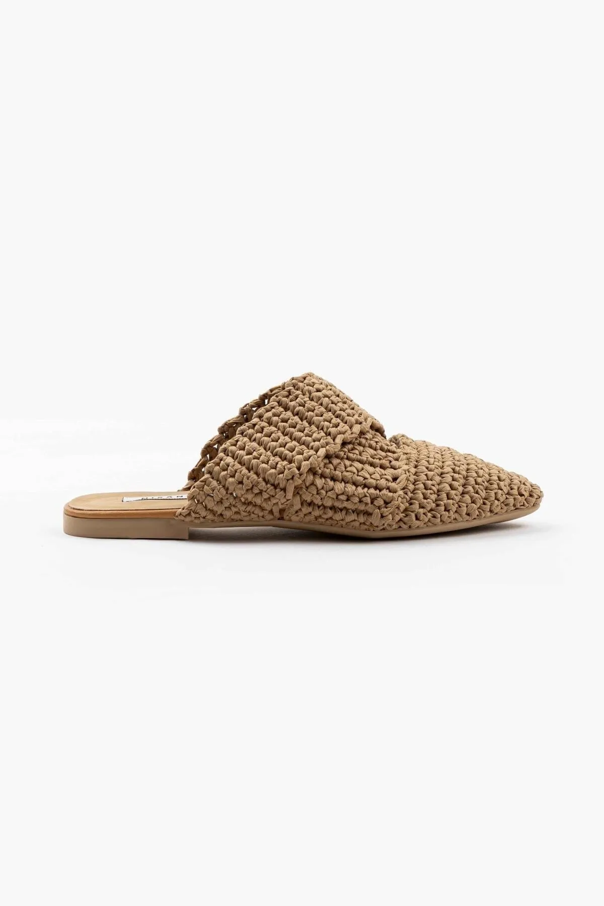 NİŞANTAŞI SHOES  Hellbraune, gestrickte Damenhausschuhe mit Kreuzband-Detail