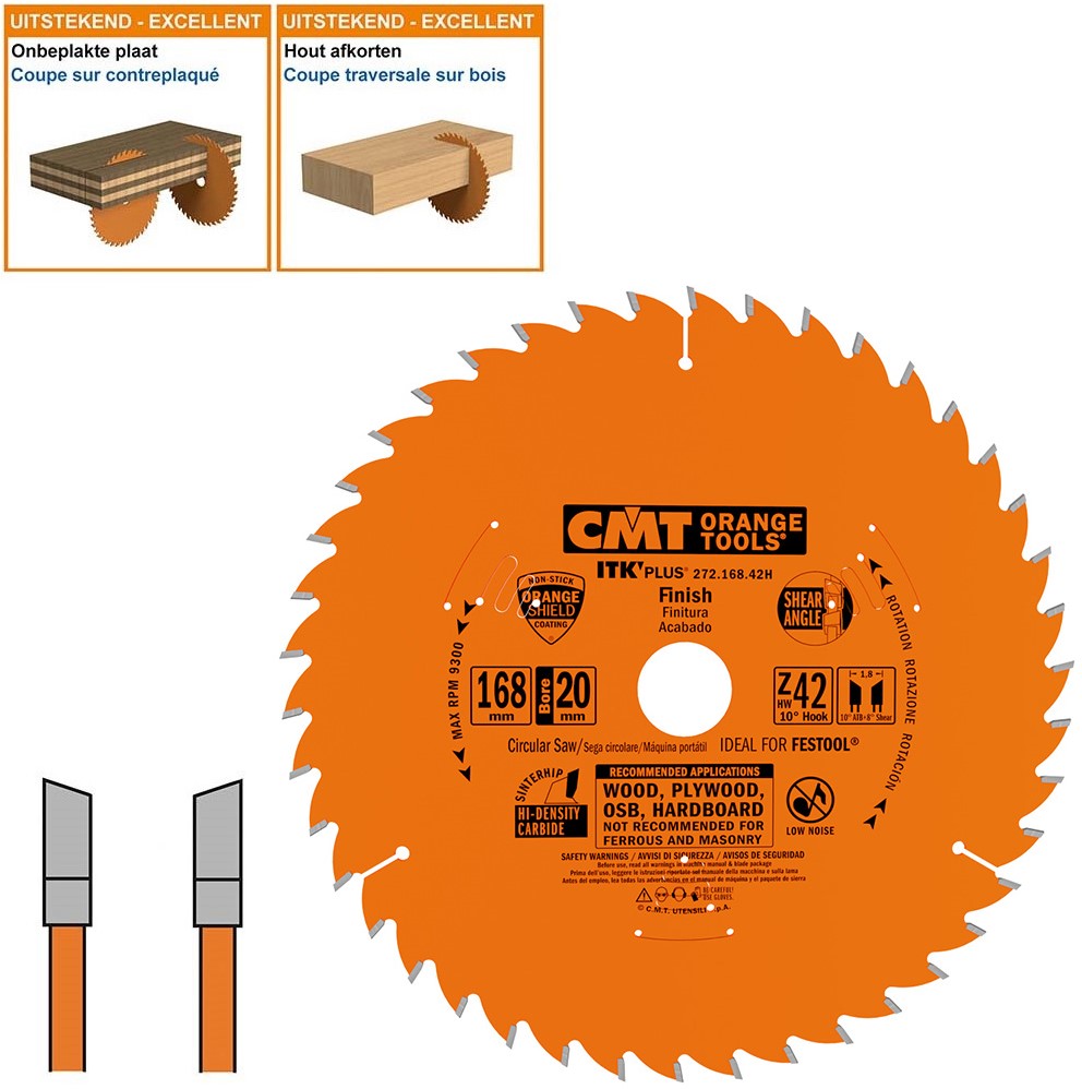 CMT 272.168.42H ITK-Plus Universal-Sägeblatt für Holz mit HW-Zähnen 168 x 20 x 1,2 x 42T