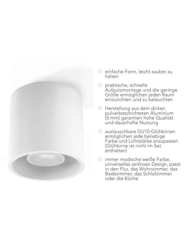 Nice Lamps Deckenleuchte RODA in Weiß aluminium rundes Plafond Downlight 1XGu10 NICE LAMPS günstig kaufen onesize