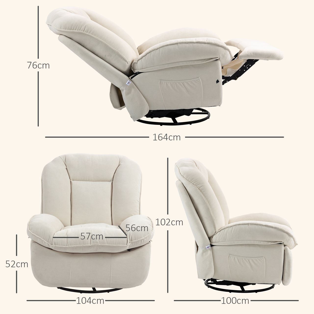 HOMCOM Relaxsessel Fernsehsessel mit Liegefunktion, Schaukelfunktion Creme