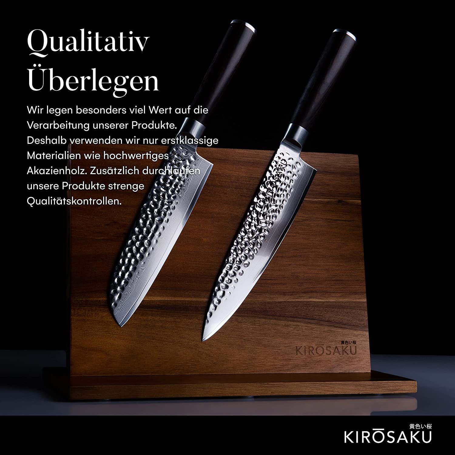 Kirosaku Messerblock Premium Akazien Messerhalterung, Magnetisch, 31x22cm, Messerblock, Akazie