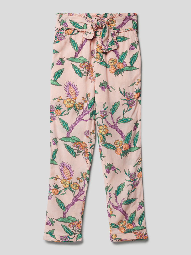 Slim Fit Hose mit Bindegürtel und Allover-Muster in rosa