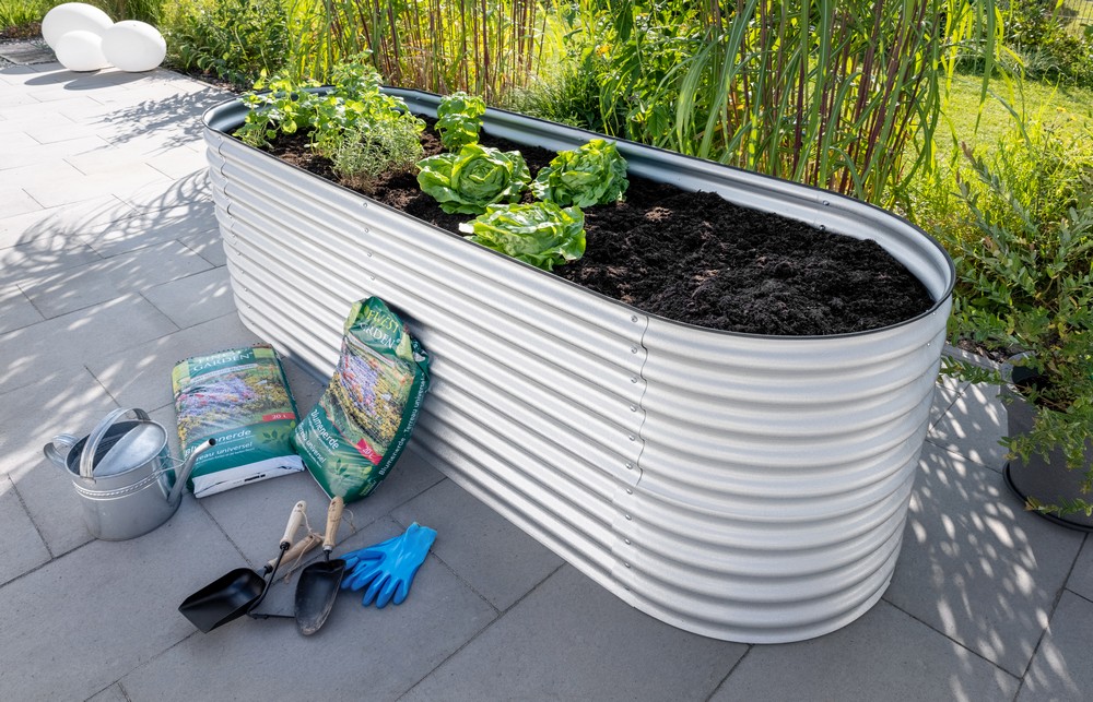 Powertec Garden Stahl Oval Hochbeet XL - Silber