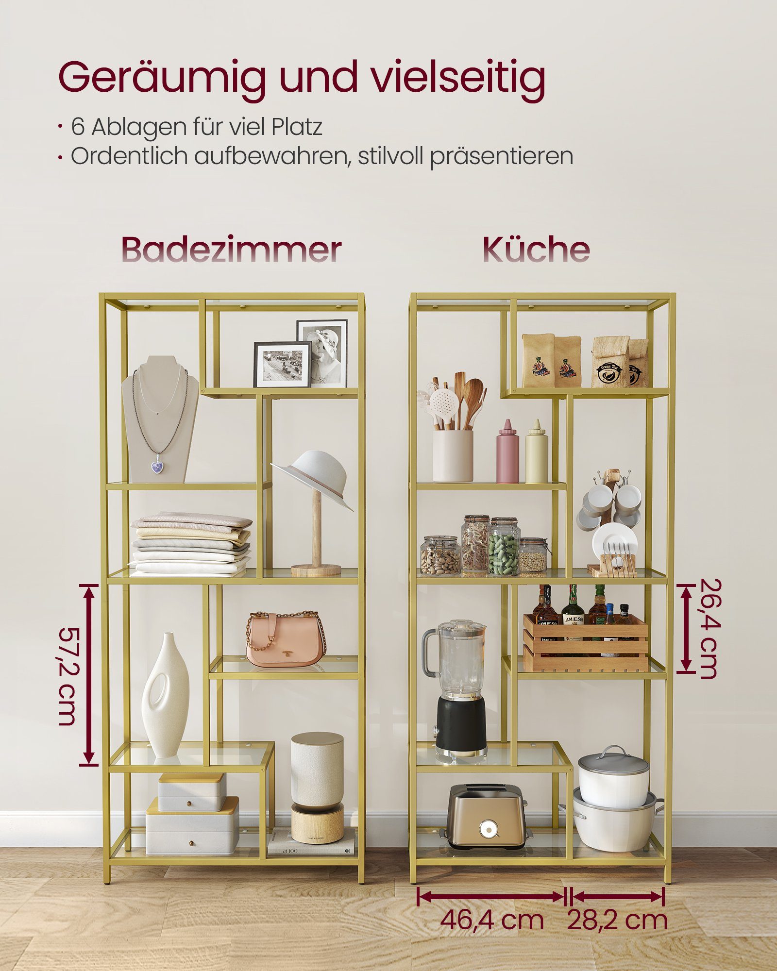 VASAGLE Bücherregal Bücherregal, Regal mit 6 Ablagen, Standregal
