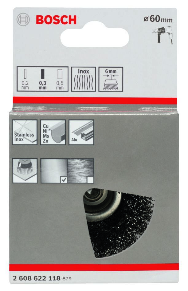 Bosch Blue Accessories 2608622118 Hrncový ocelový kartáč 60 mm vlnitý 6 mm stopka Nerezová ocel